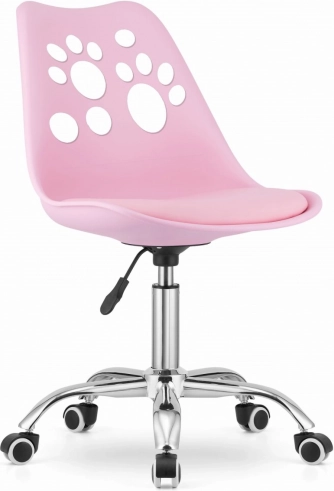 Roze draaibare stoel van imitatieleer met chromen basis