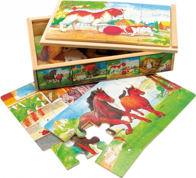 Houten puzzel dieren in doos