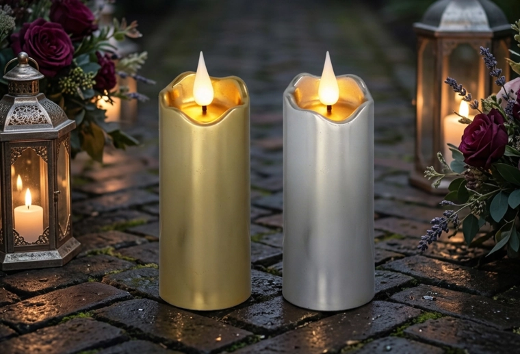 LED-kaars 5 × 13 cm in goud- en zilverkleur