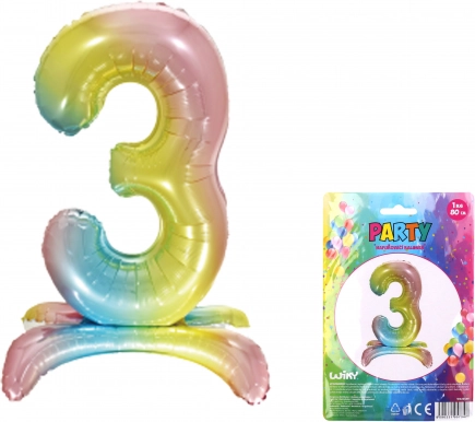 Opblaasbare ballon cijfer 3 regenboog 80 cm