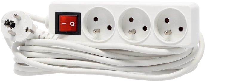 Stekkerdoos met schakelaar en overspanningsbeveiliging, 3 stopcontacten, 5 m, wit
