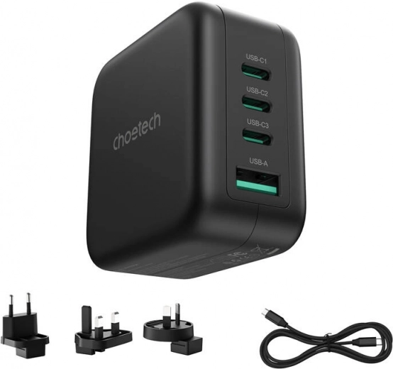 Netvoedingslader Choetech 70W GaN met adapters voor VS, EU, VK en AU