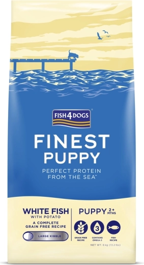 Fish4Dogs brokken pro voor puppy’s van grote rassen Finest witte vis met aardappelen 6 kg