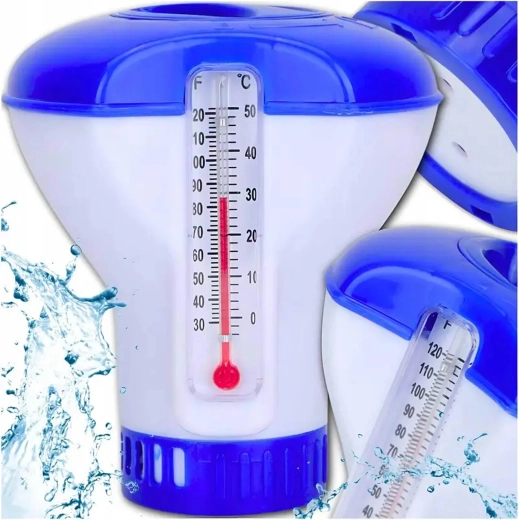 Drijvende doseerder voor zwembadchemicaliën met thermometer 2-in-1