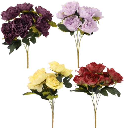 Kunsttak – boeket met 7 pioenen 44 cm, kleurenmix