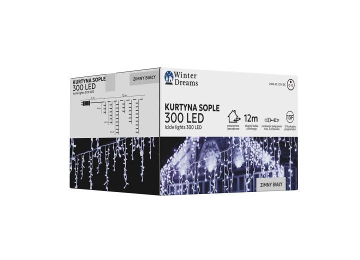 LED-lichtgordijn met ijspegels, 300 LED's, koud wit, 12 m