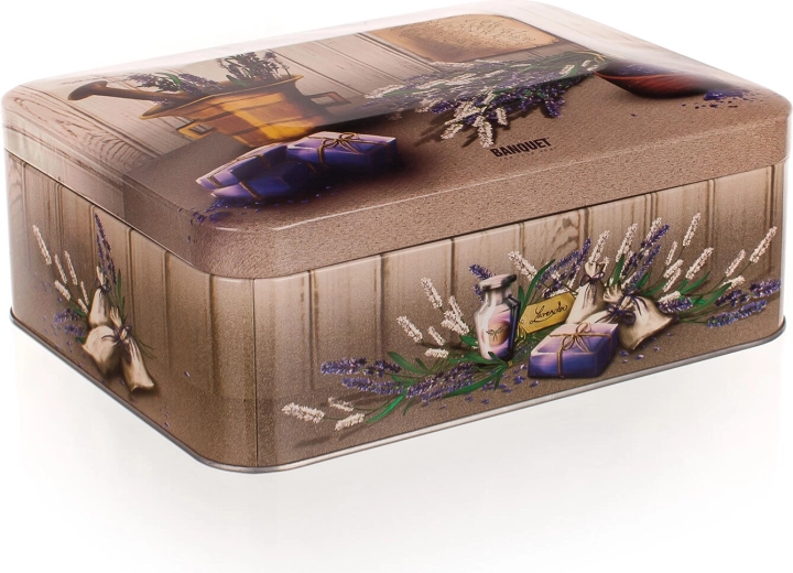 Blikken theedoos Lavender met vakjes 20 × 15,5 × 8 cm