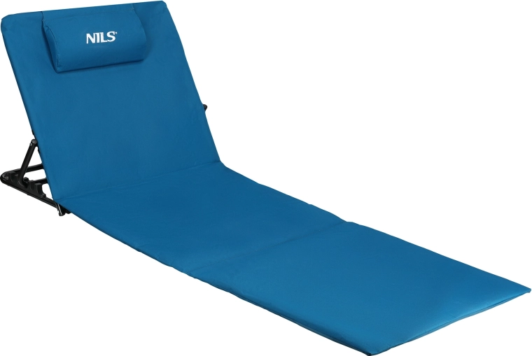 Opvouwbare strandmat NILS Camp met verstelbare rugleuning blauw