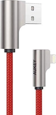 Rode nylon USB-naar-Lightning kabel 2 m met 90° hoek