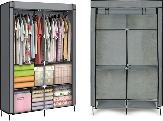 Textiele garderobekast met legplanken en kledingroedes MODERNHOME, grijs, 106 × 43,5 × 174 cm