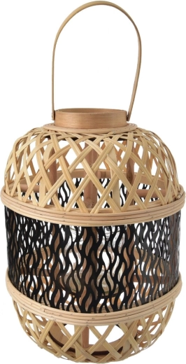 Gevlochten wilgentenen lantaarn bruin-zwart 36 cm