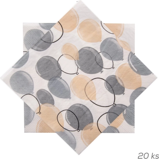 Papieren servetten met ballonnenmotief, grijs 33 × 33 cm, 20 stuks