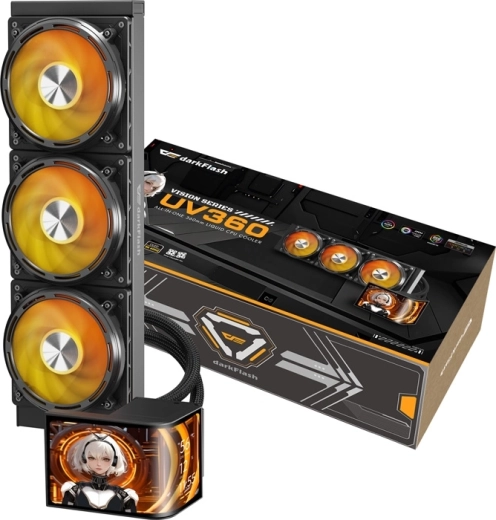 DarkFlash UV360 zwarte 360mm AIO-waterkoeling voor CPU met 2K OLED-display