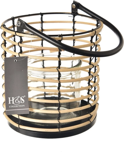 Decoratieve houten en glazen kandelaar/lantaarn zwart-bruin 15 × 15 × 17 cm