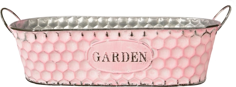 Metalen bloembakhoes Garden roze 37 cm