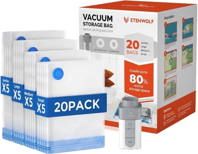 Etenwolf VB03-vacuümpomp met set van 20 vacuümzakken