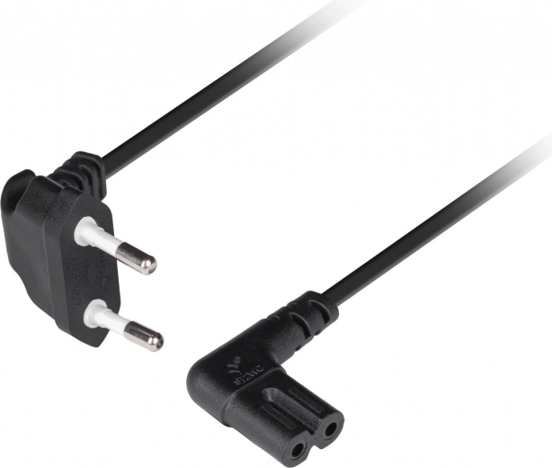 Lanberg voedingskabel Euro (CEE 7/16) naar IEC 320 C7, haaks, 1,8 m, zwart