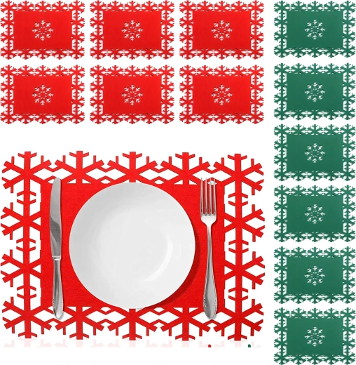 Kerstvilten onderzetters voor borden met sneeuwvlokken, 12 stuks