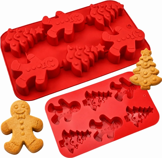 Siliconen bakvorm voor 6 kerstkoekjes - 1 stuk
