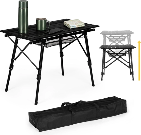 Opvouwbare campingtafel MultiGarden 90 × 50 cm, in hoogte verstelbaar, zwart