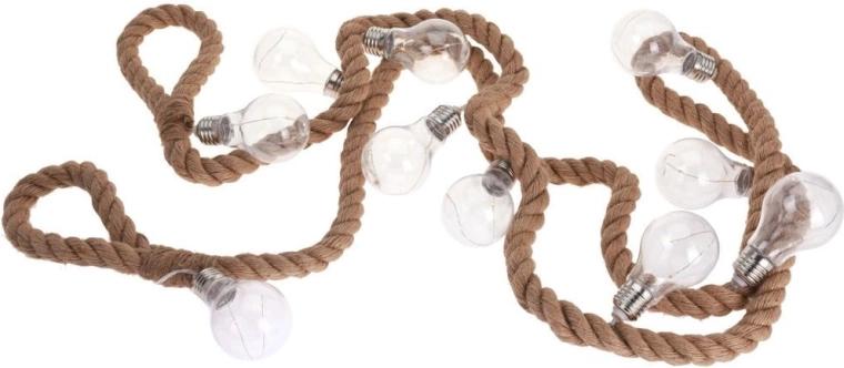 Lichtslinger op juten touw 3 m, 30 LED, 10 lampjes