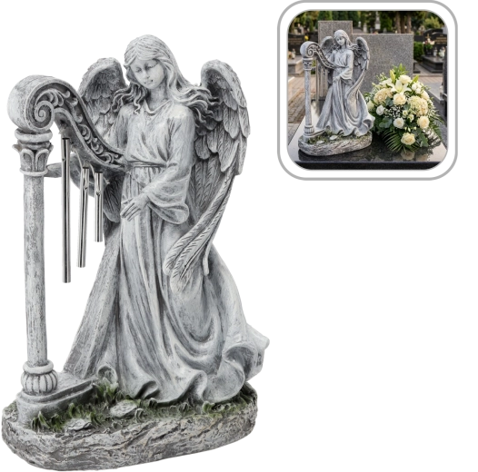Engelfiguur met harp 39 cm