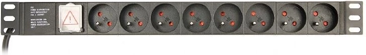Rack-stroomverdeler (PDU), 8 FR-stopcontacten, 1U, 16A, Schuko-stekker 3 m