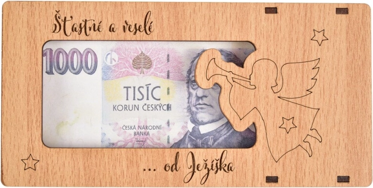 Houten geschenkdoosje voor geld „Vrolijk Kerstfeest”