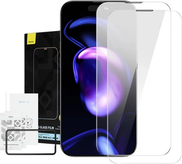 Baseus Crystal gehard glas stofbestendig 0,3 mm voor iPhone 14/13/13 Pro – Dubbelpak