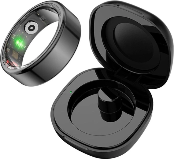 Slimme ring Colmi R02 maat 11 (20,3 mm) zwart met oplaadcase