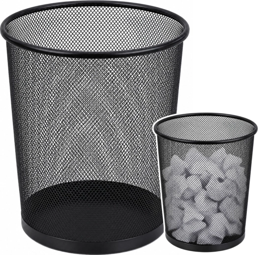 Metalen kantoorafvalbak van metalen gaas, rond, zwart 10 l - 1 stuk