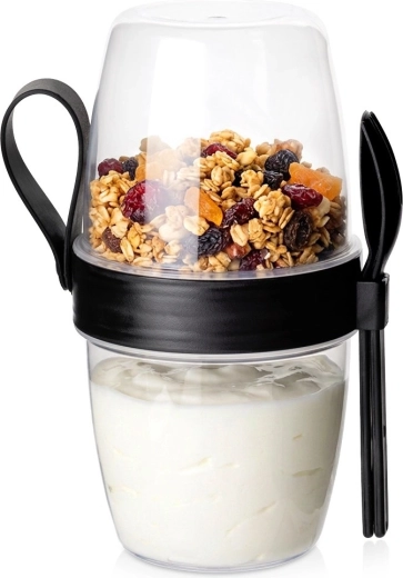 Vilde yoghurtbeker met twee compartimenten en bestek 800 ml
