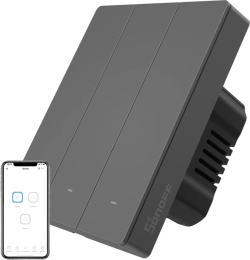 Intelligente Wi-Fi-wandschakelaar SONOFF M5, 3-kanaals, grafietkleurig