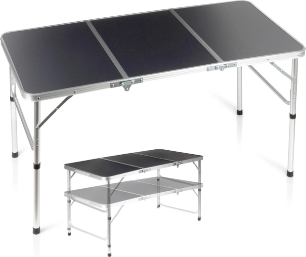 Opvouwbare campingtafel 2-in-1 met verstelbare hoogte 120 × 60 cm, grafiet Vilde