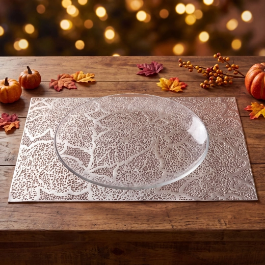 Gouden PVC-tafelmat met bladmotief 45 × 30 cm