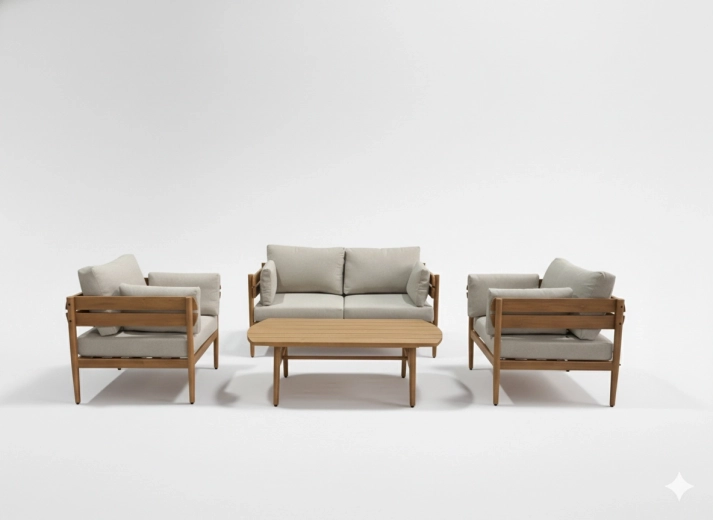 Aluminium tuin loungeset Podgorica, bruin met beige kussens - 4 stuks