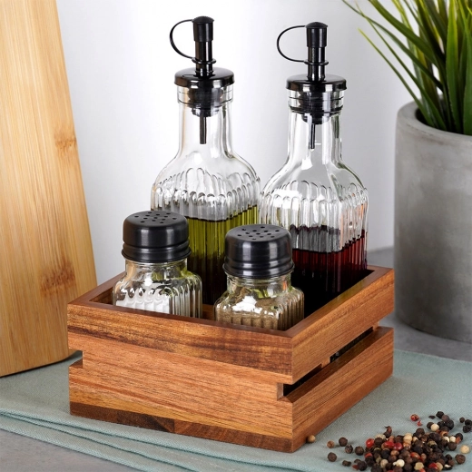 Duurzaam geribd glas en stevige houten houder