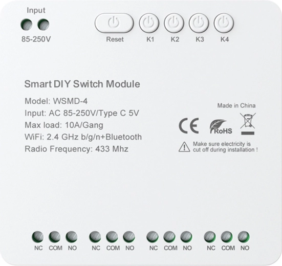 Slimme vierkanaals schakelmodule AVATTO voor doe‑het‑zelvers 250 V