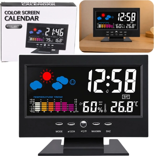 Digitale klok met binnenthermometer en hygrometer – LED-weerstation