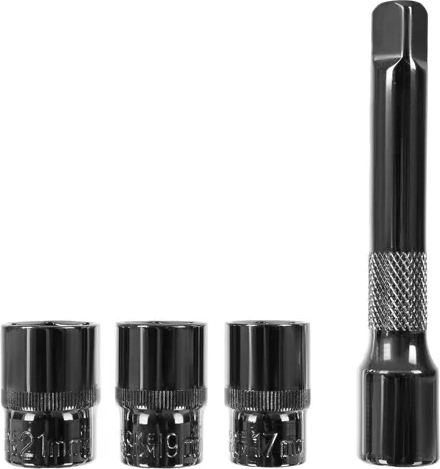 Doppen 17/19/21 mm, verlengstuk en koffer