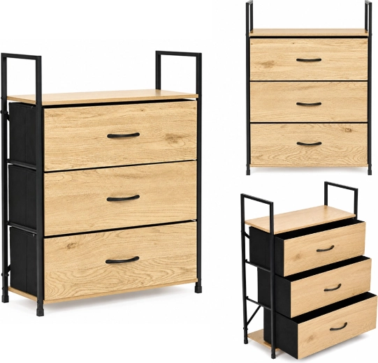 ModernHome commode met 3 stoffen lades 60 cm, loft - 1 stuk