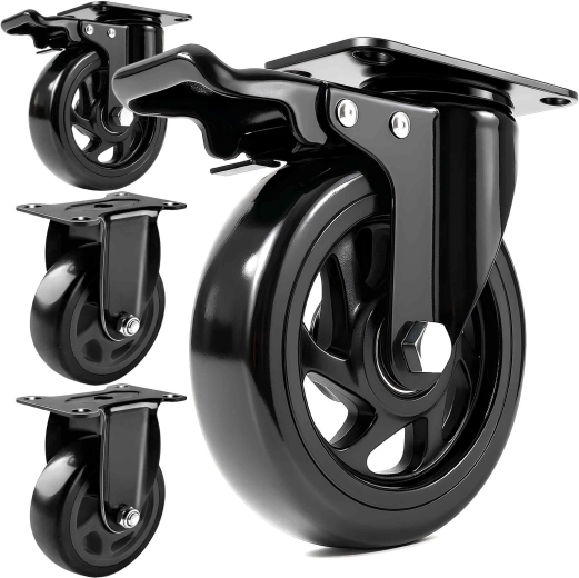 Set van 4 zwenkwielen van rubber, 100 mm, met rem
