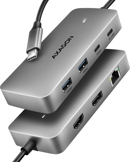 Axagon hmc-cub83x2 usb-c hub 7in1, 10 gbps, hdmi 4k/144 hz, dp 8k/30 hz, glan, pd 100 w