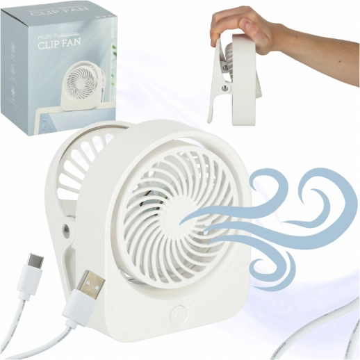 Tafel mini-ventilator met klem, draadloze USB, 3 snelheden, 11,5 cm, wit