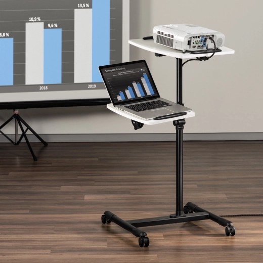 Twee verstelbare platforms voor projector en laptop