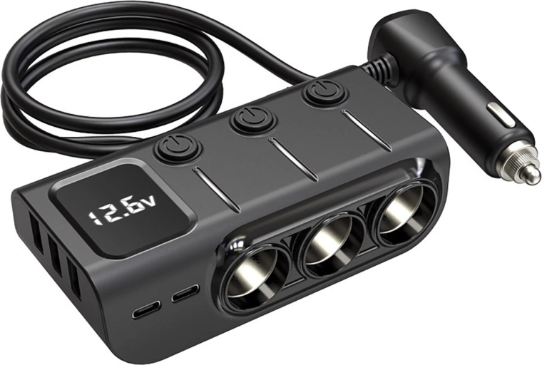 Auto-oplaadverdeler Renew Force met 3 stopcontacten en USB-poorten