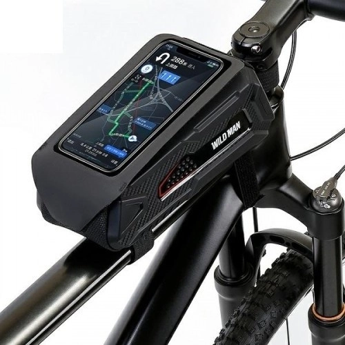 WildMan M90 waterdichte frametas voor fiets met telefoonhouder, zwart
