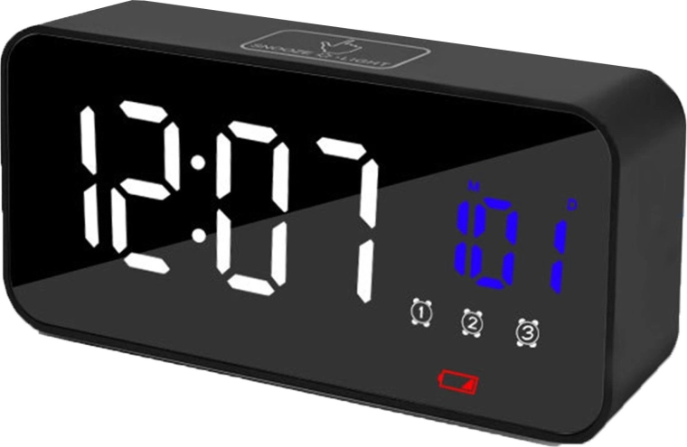 Elektronische LED-wekker met spiegeldisplay en thermometer - 1 stuk