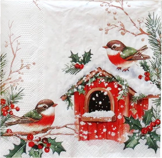 Kerstservetten vogelhuisje 33 × 33 cm