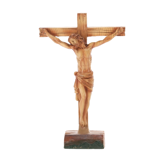 Staand kruis met Jezusfiguur van polyresin